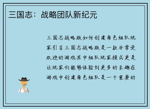 三国志：战略团队新纪元